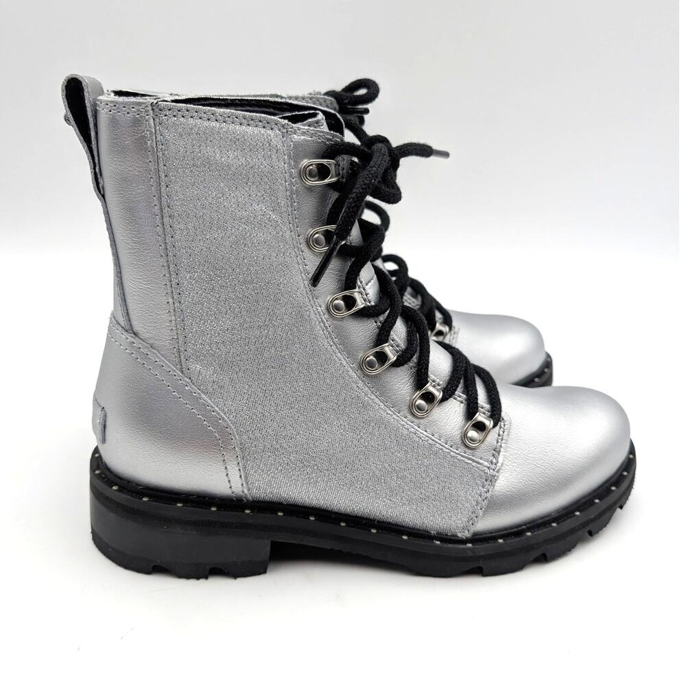 Sorel Lennox Lace-Up Ankle Boots Round Toe Women's Silver Metallic Size US8 EU39 - Picture 3 of 11